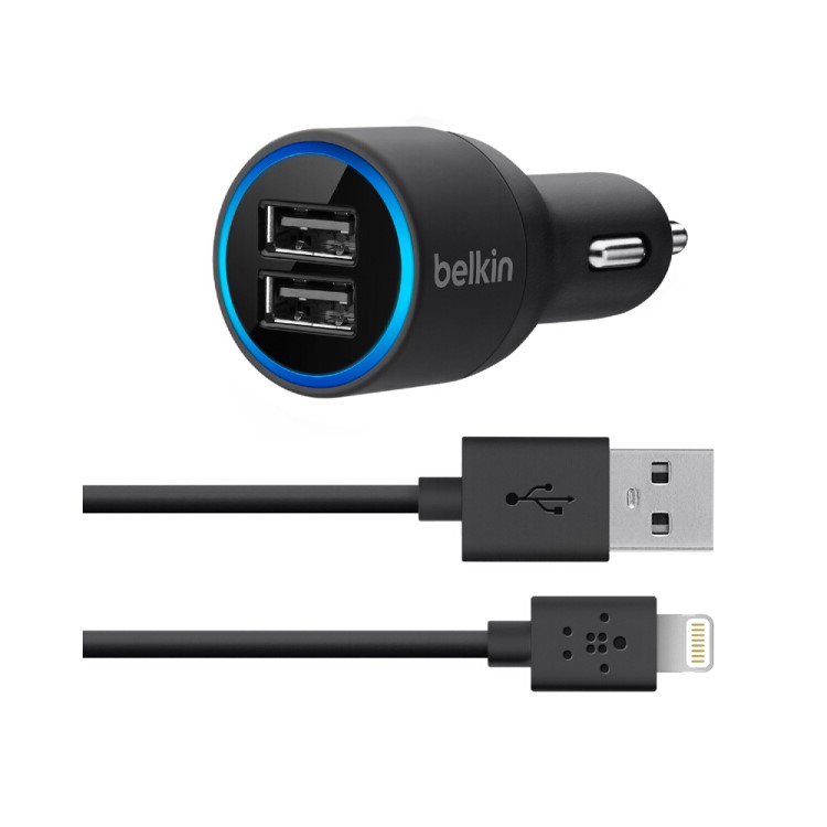 BELKIN Original 2.1A Dual USB Port Car Charger + 1.2M Lightning 8Pin Cable Kit (F8J071bt04)-2