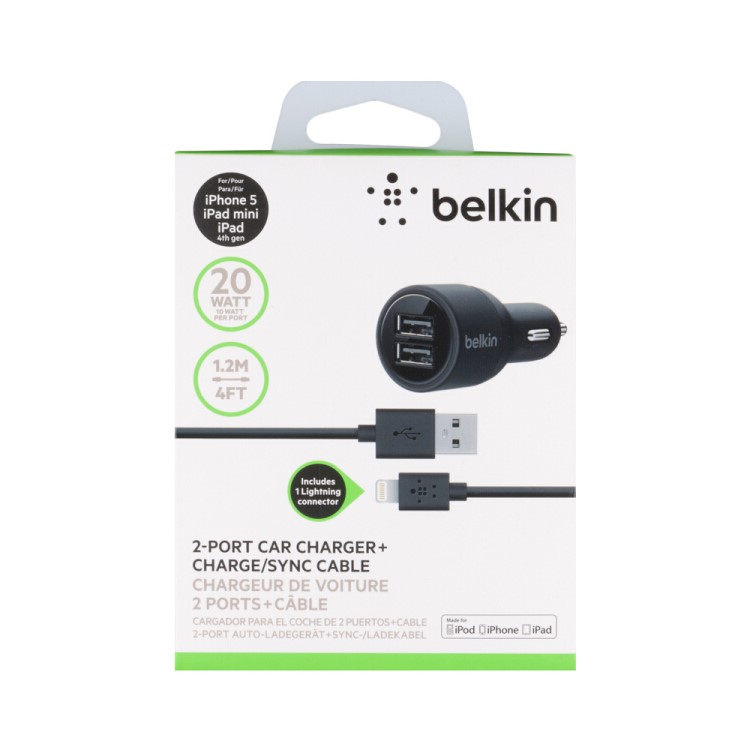 BELKIN Original 2.1A Dual USB Port Car Charger + 1.2M Lightning 8Pin Cable Kit (F8J071bt04)-5
