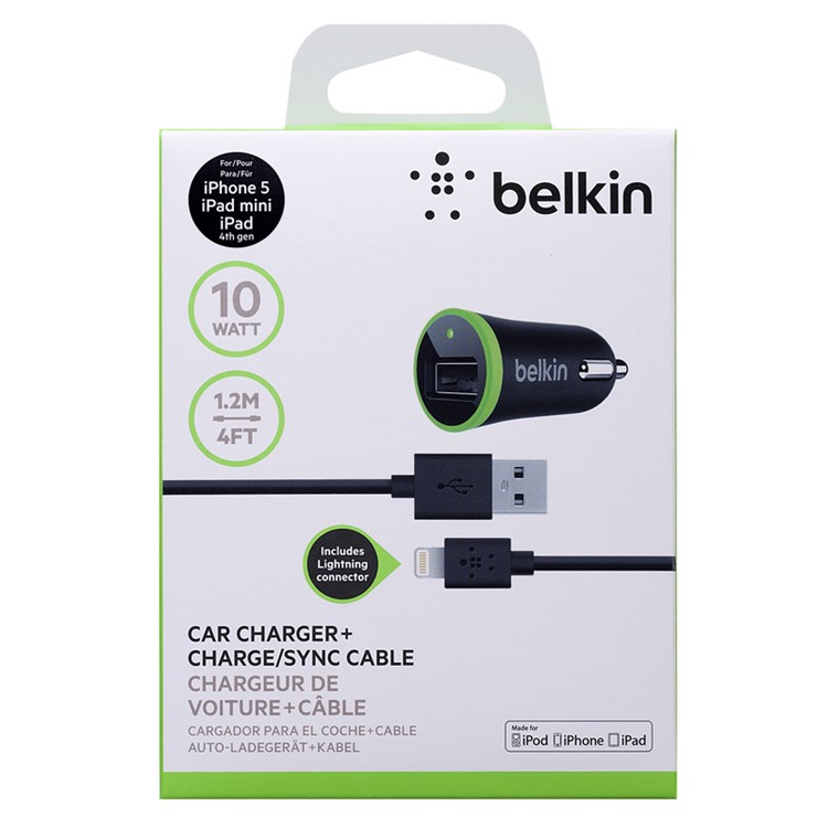 BELKIN Original F8J078bt04 Single USB Port 2.1A Car Charger with 1.2M Lightning 8Pin Cable - Black-5