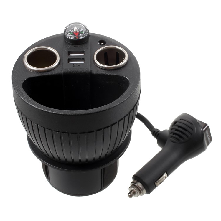OLESSON No.1640 Voltage Display 1 to 2 Car Cigarette Lighter Socket & Dual USB Car Charger with Compass-1