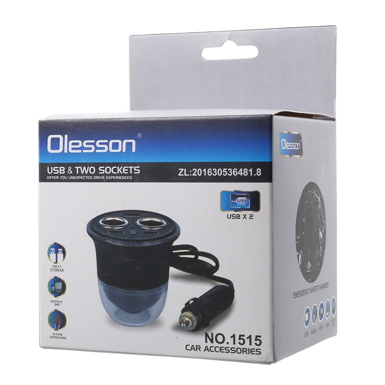 OLESSON No.1615 1 to 2 Car Cigarette Lighter Socket & Dual USB Car Charger-9