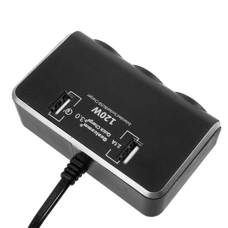 OLESSON No.1639 Universal 120W Dual USB Ports + Three Cigarette Lighter Sockets Car Power Adapter-10