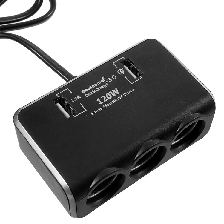 OLESSON No.1639 Universal 120W Dual USB Ports + Three Cigarette Lighter Sockets Car Power Adapter-6