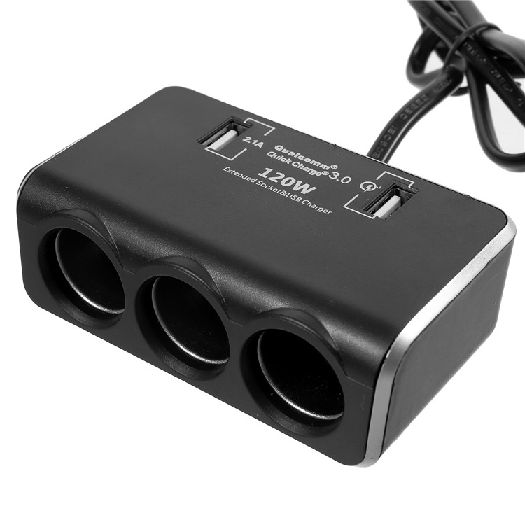 OLESSON No.1639 Universal 120W Dual USB Ports + Three Cigarette Lighter Sockets Car Power Adapter-7