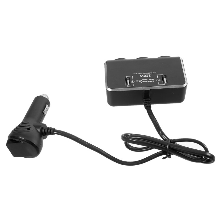 OLESSON No.1639 Universal 120W Dual USB Ports + Three Cigarette Lighter Sockets Car Power Adapter-9