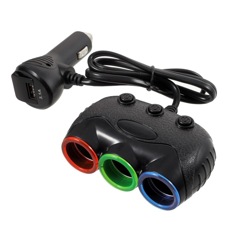 OLESSON 1633 Universal 120W Three Cigarette Lighter Sockets USB Car Charger with Digital Display-1
