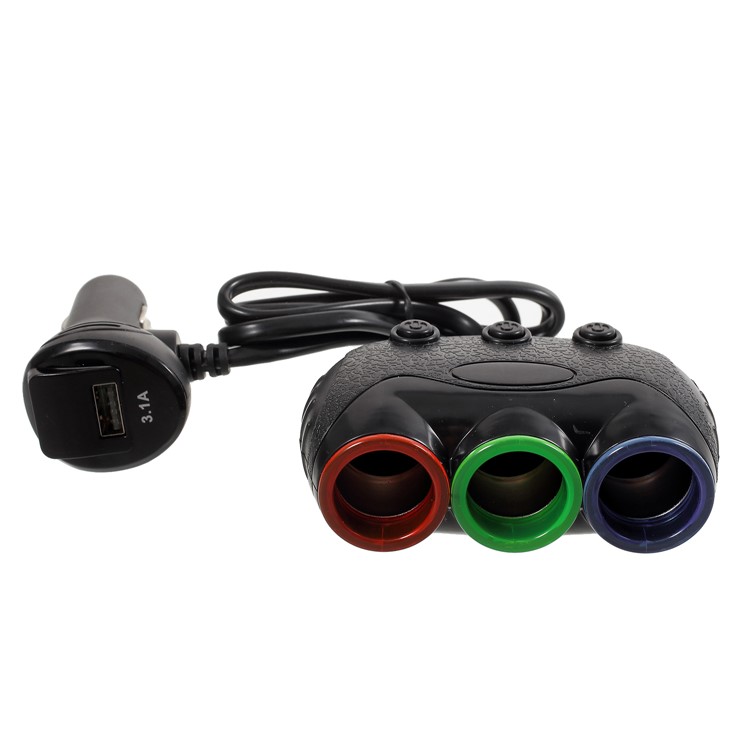 OLESSON 1633 Universal 120W Three Cigarette Lighter Sockets USB Car Charger with Digital Display-2