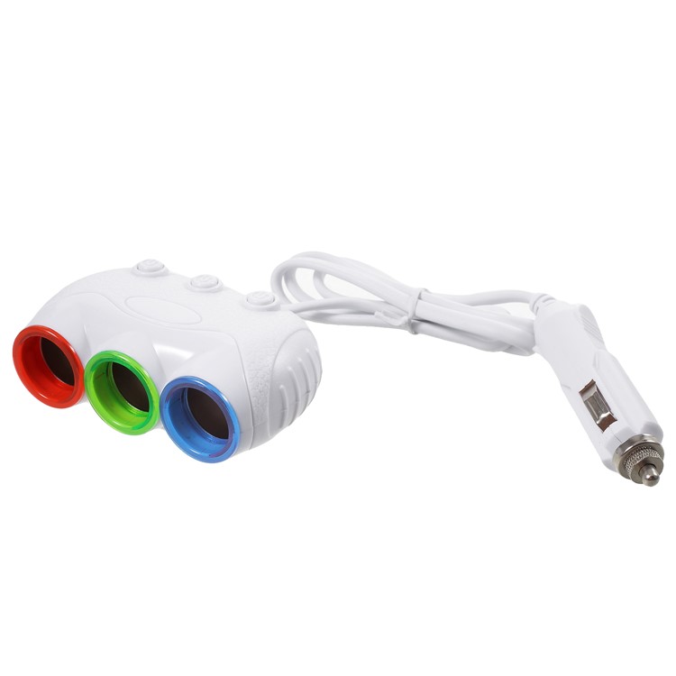 OLESSON 1632 120W 3-Socket Cigarette Car Lighter Power Adapter DC Outlet Sliptter - White-1