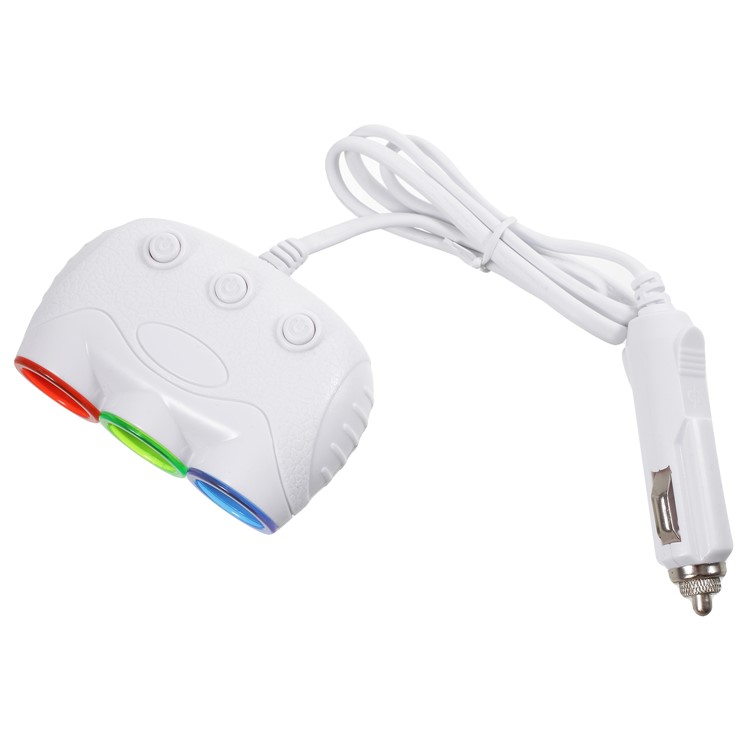 OLESSON 1632 120W 3-Socket Cigarette Car Lighter Power Adapter DC Outlet Sliptter - White-2