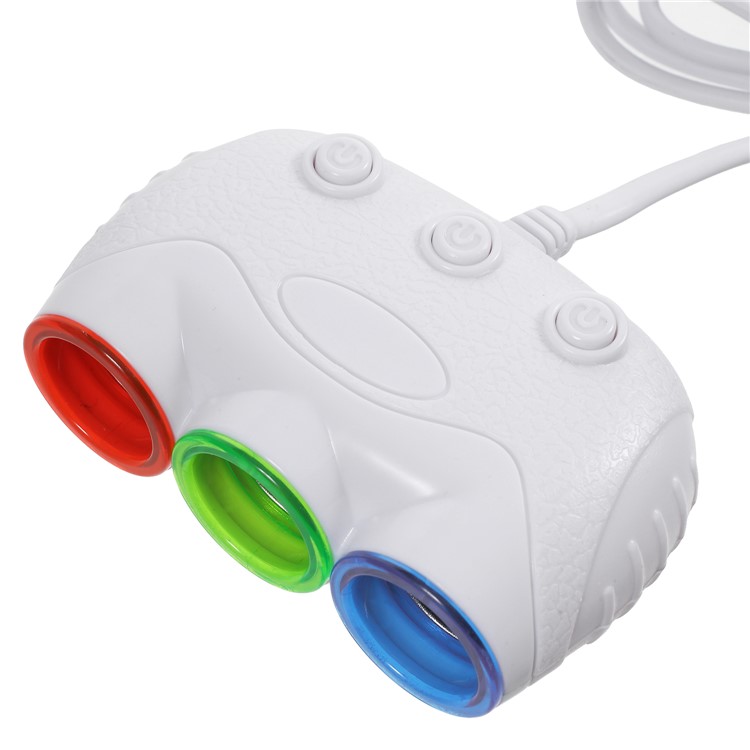 OLESSON 1632 120W 3-Socket Cigarette Car Lighter Power Adapter DC Outlet Sliptter - White-3