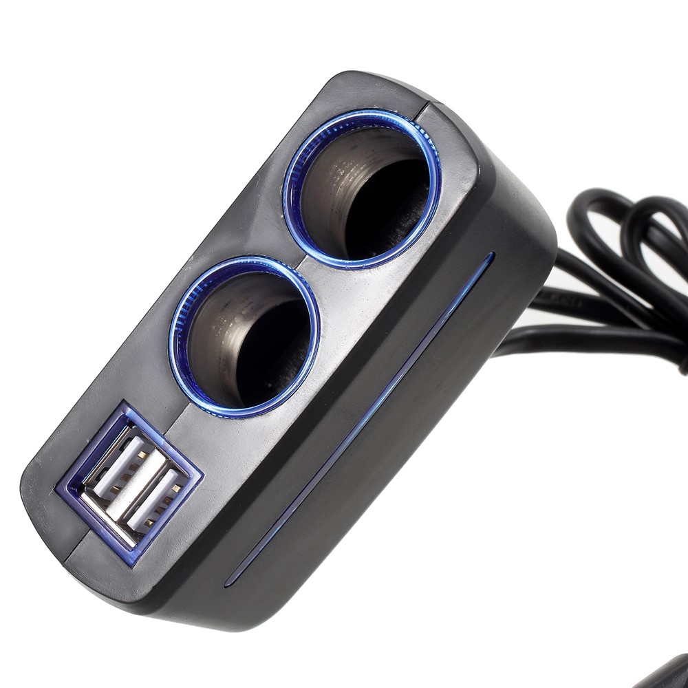 OLESSON 1638 120W 1 to 2 Cigarette Lighter Sockets Splitter and Dual USB Car Charger - Black-5