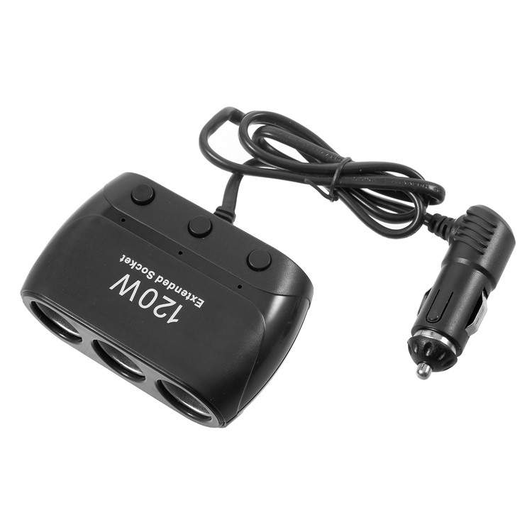 OLESSON No.1519 120W 12V/24V 1 to 3 Sockets Car Cigarette Lighter Splitter - Black-1