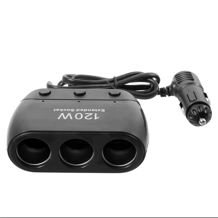 OLESSON No.1519 120W 12V/24V 1 to 3 Sockets Car Cigarette Lighter Splitter - Black-2