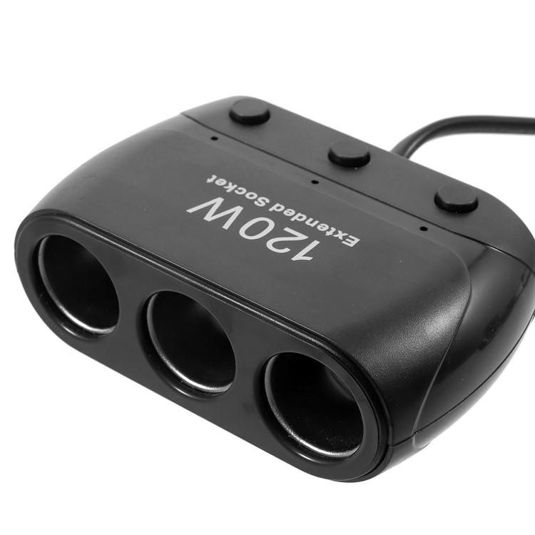 OLESSON No.1519 120W 12V/24V 1 to 3 Sockets Car Cigarette Lighter Splitter - Black-3