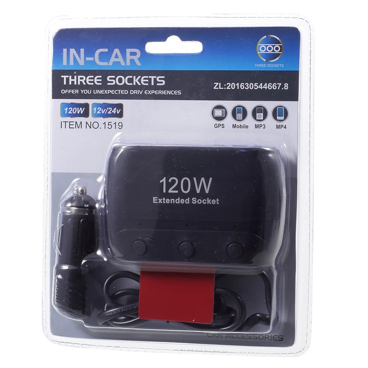 OLESSON No.1519 120W 12V/24V 1 to 3 Sockets Car Cigarette Lighter Splitter - Black-9