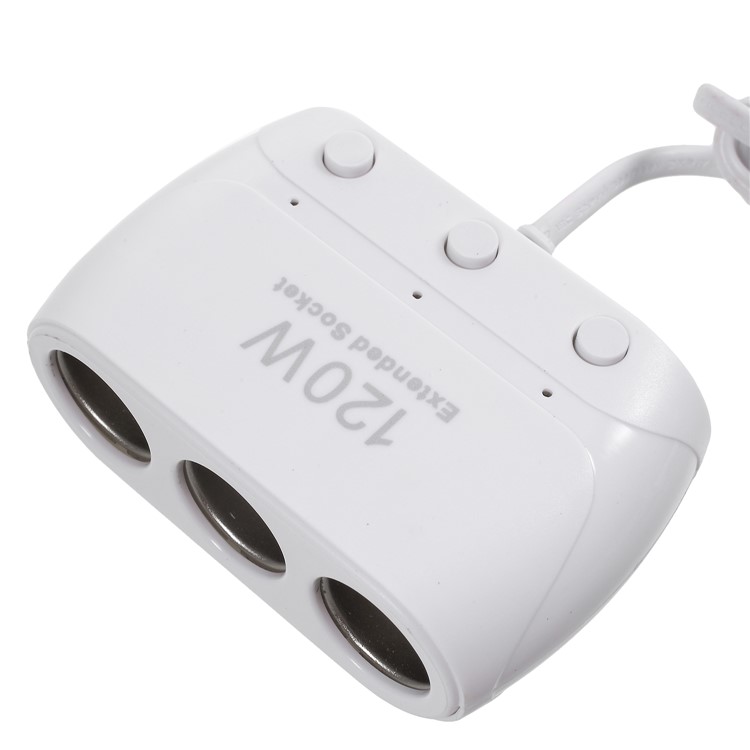 OLESSON No.1519 120W 12V/24V 1 to 3 Sockets Car Cigarette Lighter Splitter Extended Socket with On/Off Button - White-3