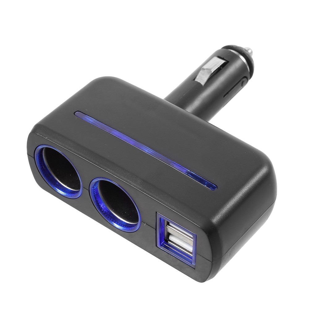 OLESSON 1630 90° Rotary Joint 120W 1 to 2 Cigarette Lighter Sockets + Dual USB Car Charger - Black-1