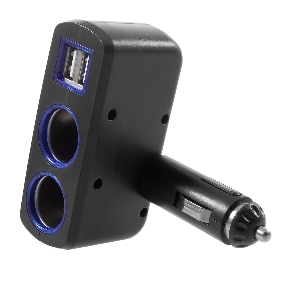 Olesson 1630 90 ° Giunto Rotante da 120W da 1 a 2 Accendino a Sigaretta + Dual USB Car Charger - Nero