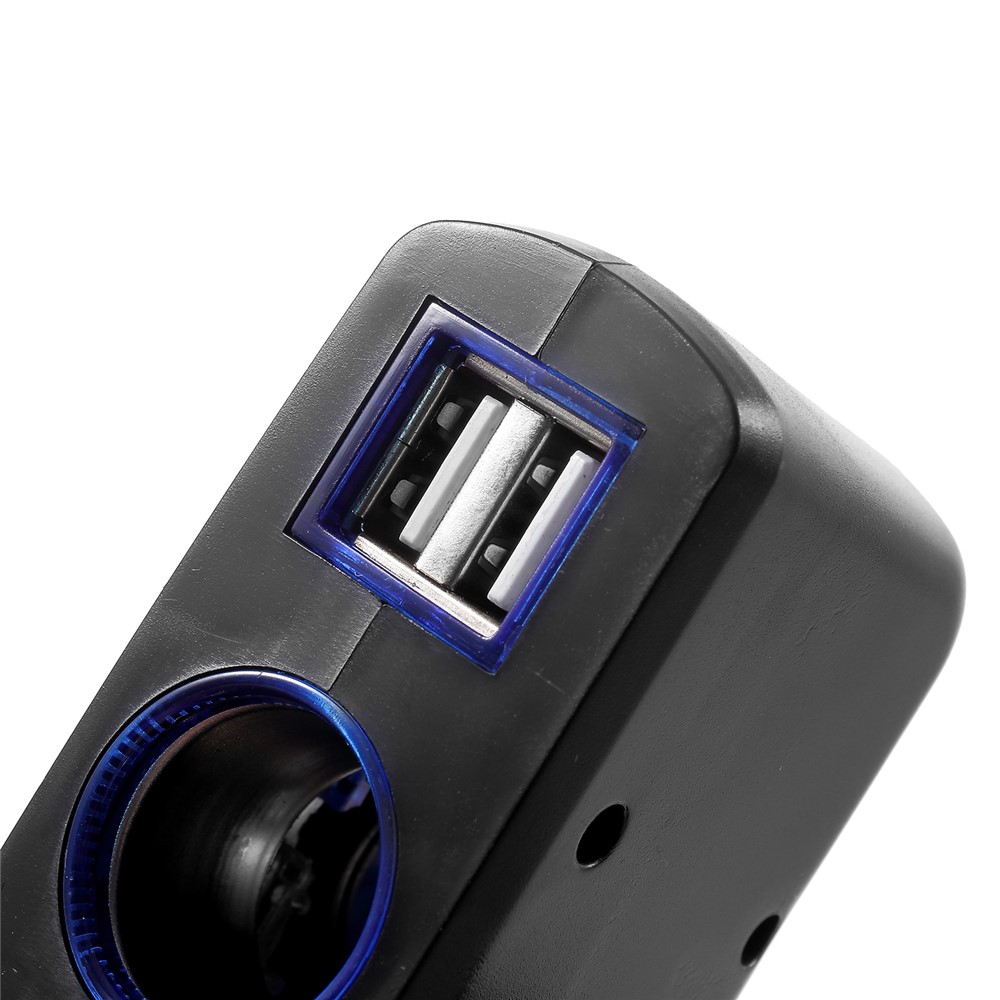 Olesson 1630 90 ° Giunto Rotante da 120W da 1 a 2 Accendino a Sigaretta + Dual USB Car Charger - Nero