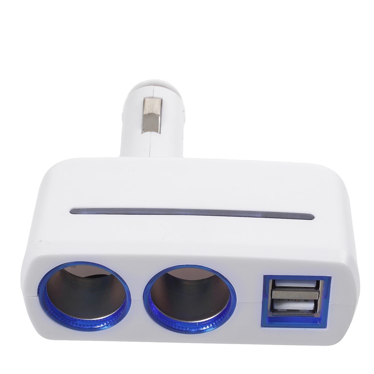 OLESSON 1630 90° Rotary Joint 120W 1 to Double Cigarette Lighter Sockets + 2 USB Ports Car Charger - White-2