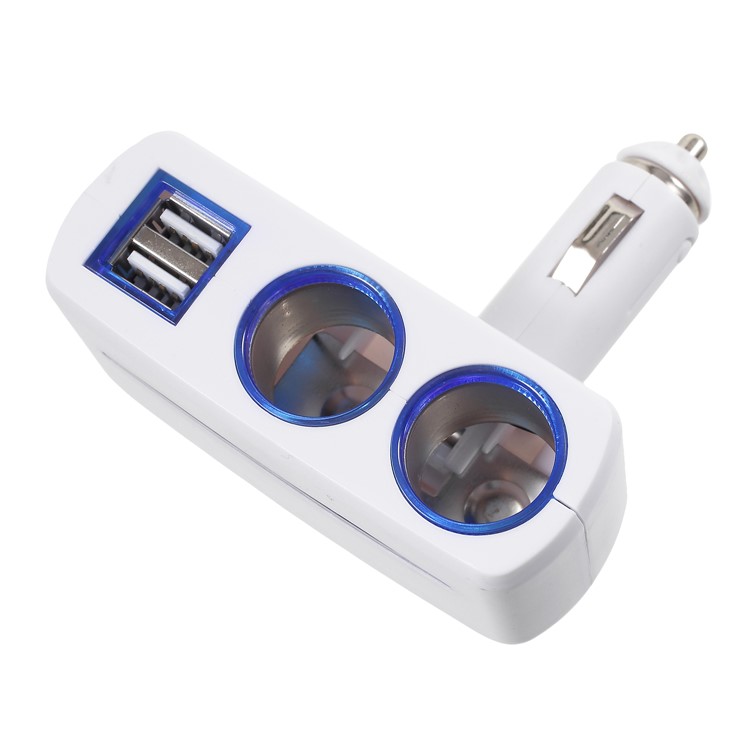 OLESSON 1630 90° Rotary Joint 120W 1 to Double Cigarette Lighter Sockets + 2 USB Ports Car Charger - White-4