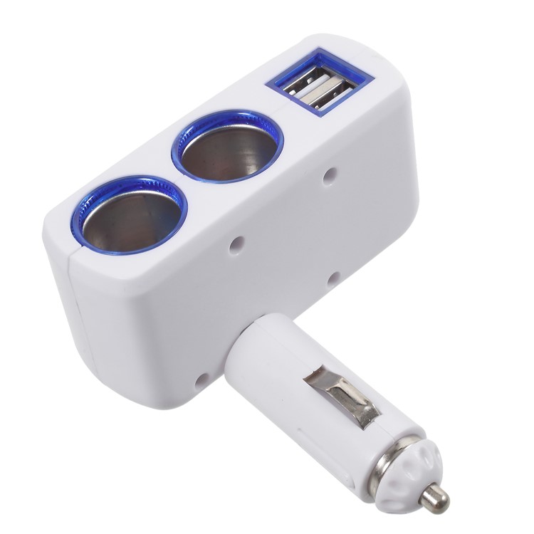 OLESSON 1630 90° Rotary Joint 120W 1 to Double Cigarette Lighter Sockets + 2 USB Ports Car Charger - White-5