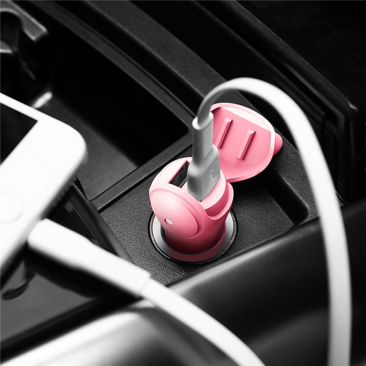 BASEUS Adorkable DC12-24V Input Dual Port Output Car Charger for iPhone iPad Samsung etc. - Pink-7