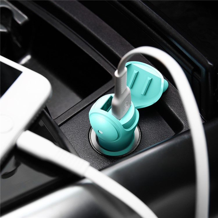 BASEUS Adorkable DC12-24V Input Dual Port Output Car Charger for iPhone iPad Samsung etc. - Cyan-7