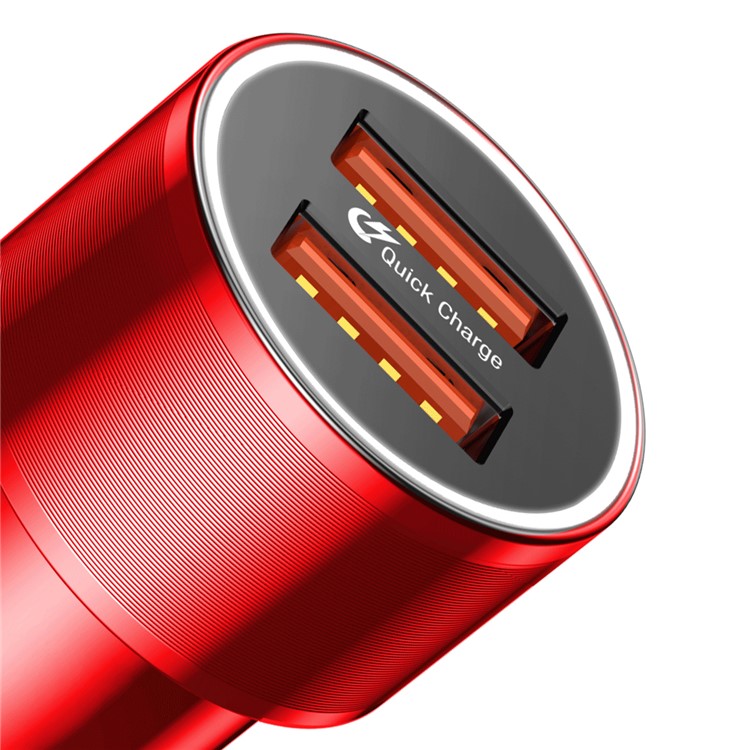 BASEUS 2 USB Ports QC3.0 36W Quick Car Charge Charger for iPhone Samsung - Red-5
