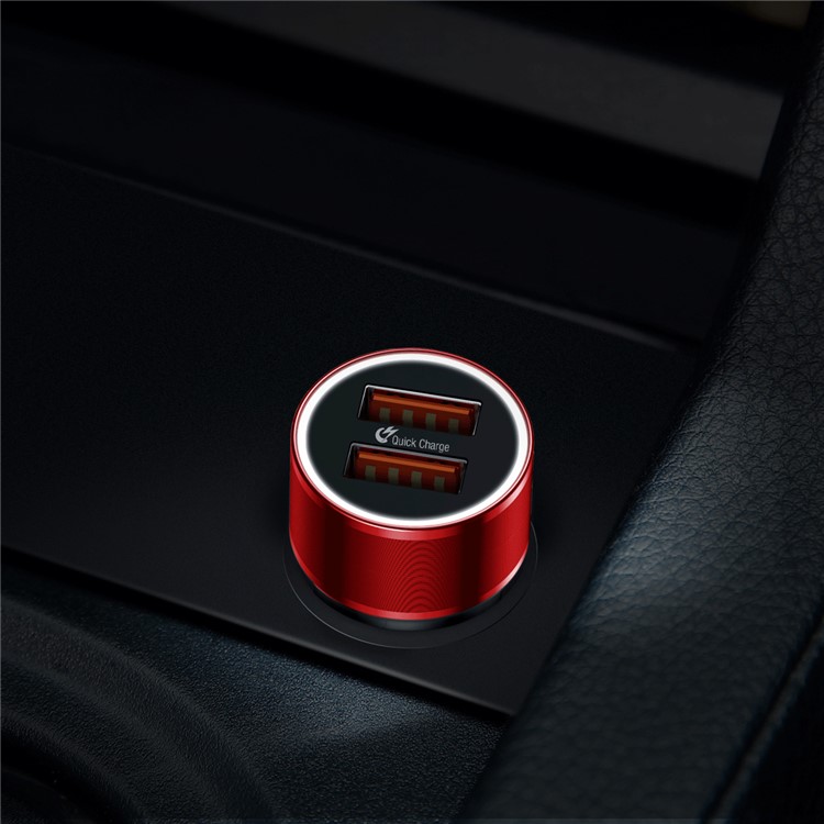 BASEUS 2 USB Ports QC3.0 36W Quick Car Charge Charger for iPhone Samsung - Red-8