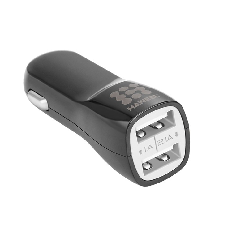 HAWEEL S-HWL-1001W Car Cigarette Lighter Power Socket Dual USB Port Charger Adapter for iPhone Samsung Etc. - Black-1