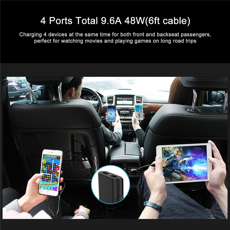 HAWEEL HWL-3001 9.6A 4 Ports USB Passenger Car Charger with Extending USB HUB 1.8m-10