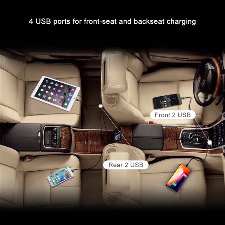 HAWEEL HWL-3001 9.6A 4 Ports USB Passenger Car Charger with Extending USB HUB 1.8m-13