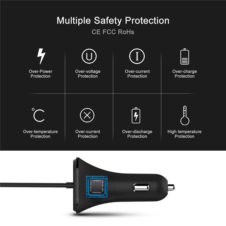 HAWEEL HWL-3001 9.6A 4 Ports USB Passenger Car Charger with Extending USB HUB 1.8m-6