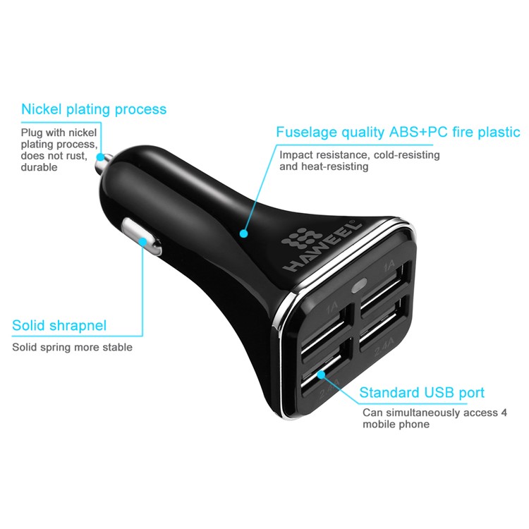HAWEEL S-HWL-3010B Multifunction 6.8A Four USB Ports Car Charger-4