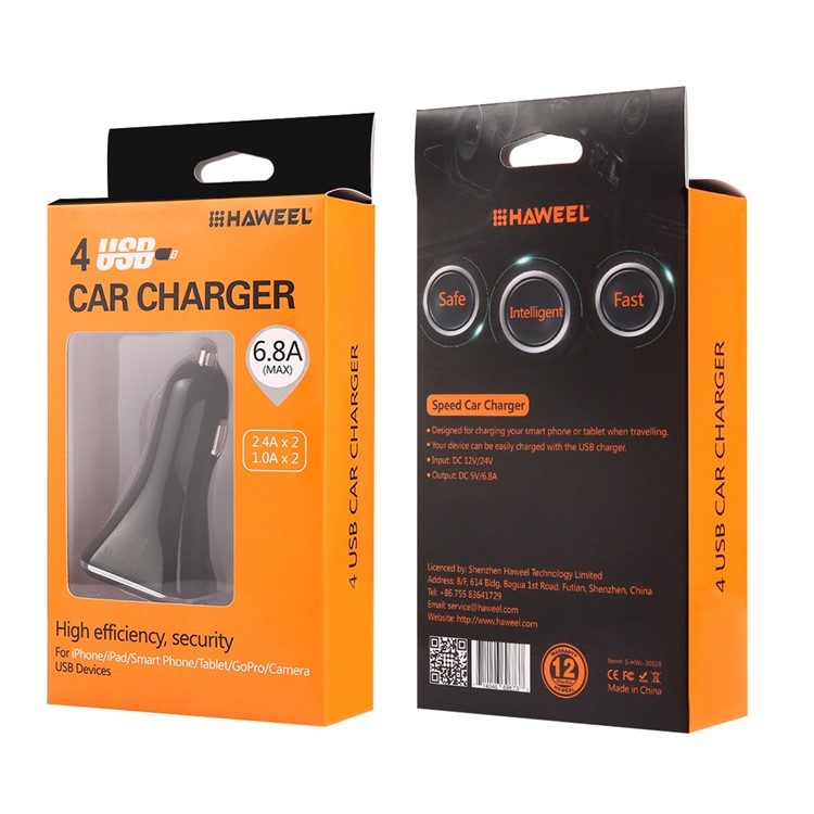 HAWEEL S-HWL-3010B Multifunction 6.8A Four USB Ports Car Charger-9