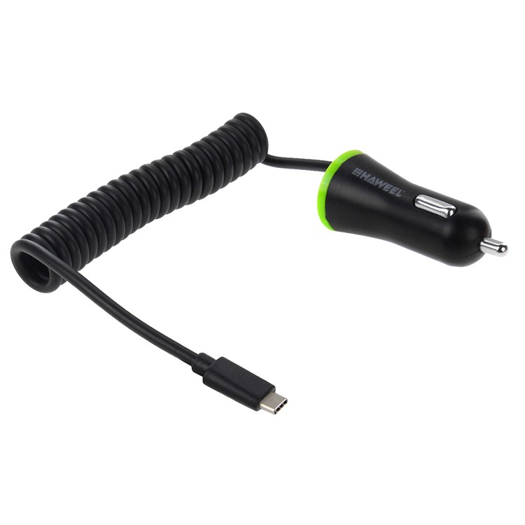 HAWEEL HWL-3312 Portable 2.1A Car Charger with USB Type C Spring Cable-2