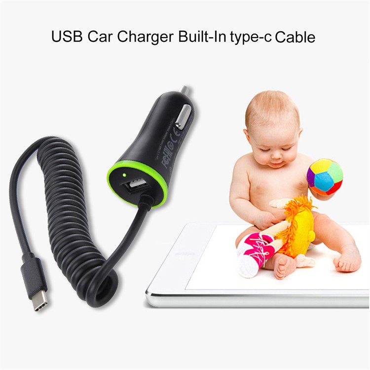 HAWEEL HWL-3312 Portable 2.1A Car Charger with USB Type C Spring Cable-5