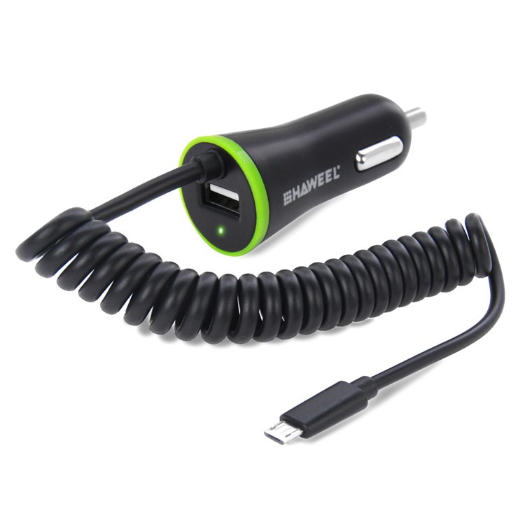 HAWEEL HWL-3310B Mini 2.1A Car Charger with Micro USB Spring Cord-1