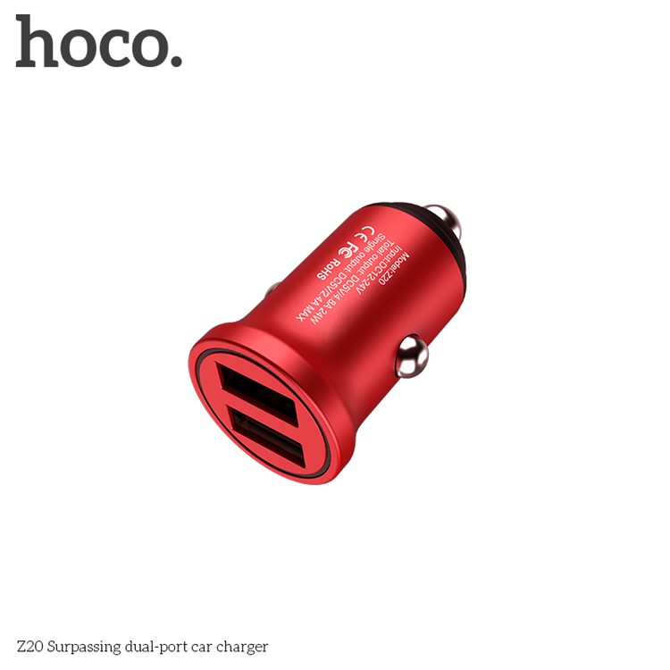 HOCO Z20 Surpassing Dual USB Ports 4.8A Car Charger for iPhone iPad Samsung - Red-2