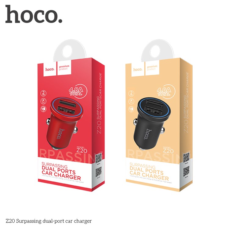 HOCO Z20 Surpassing Dual USB Ports 4.8A Car Charger for iPhone iPad Samsung - Red-5