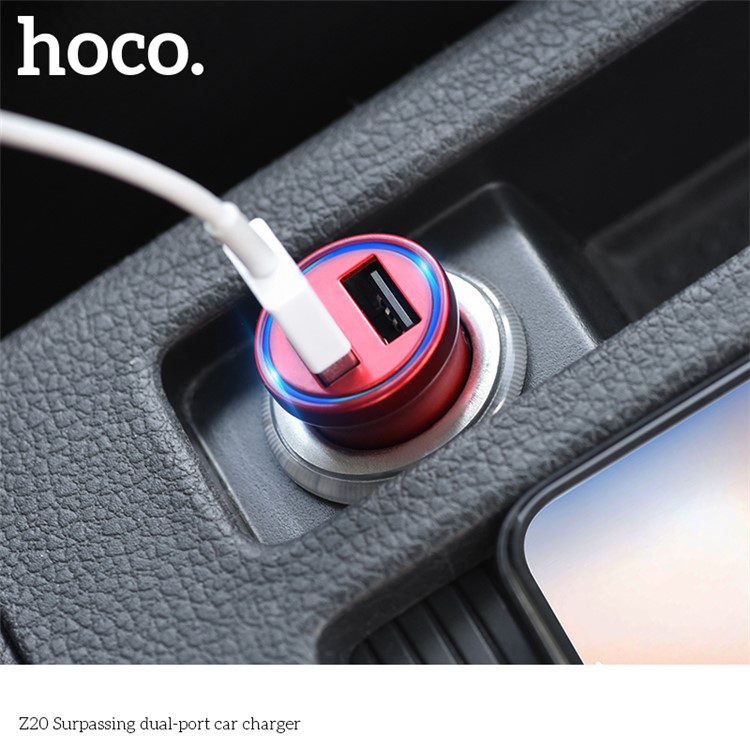 HOCO Z20 Surpassing Dual USB Ports 4.8A Car Charger for iPhone iPad Samsung - Red-6