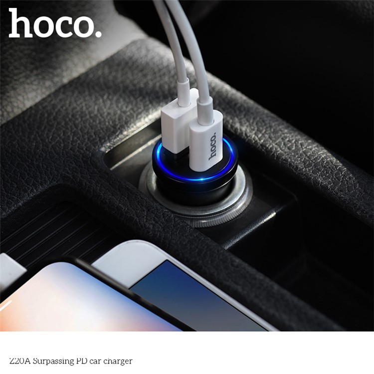 HOCO Z20A Surpassing QC 2.0/3.0 USB + PD Type-C Output 36W Car Charger for iPhone iPad Samsung-6