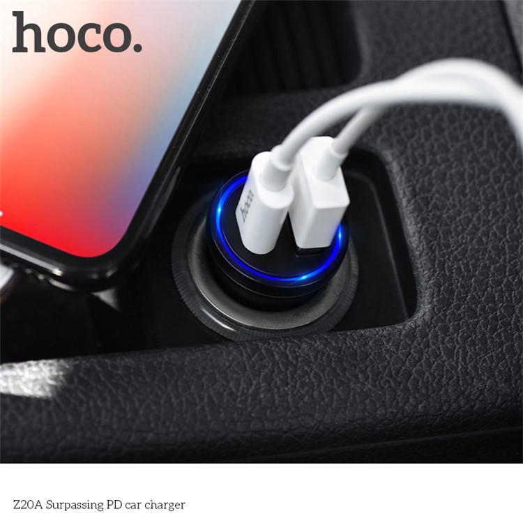 HOCO Z20A Surpassing QC 2.0/3.0 USB + PD Type-C Output 36W Car Charger for iPhone iPad Samsung-7