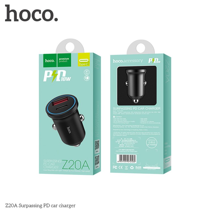 HOCO Z20A Surpassing QC 2.0/3.0 USB + PD Type-C Output 36W Car Charger for iPhone iPad Samsung-9