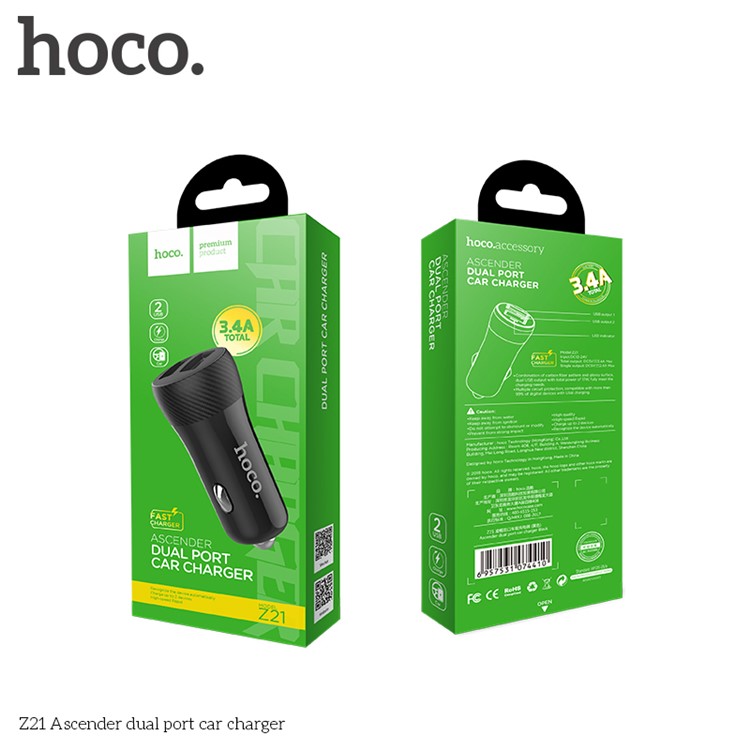 HOCO Z21 Ascender Mini Dual USB Outputs 3.4A Car Charger for iPhone iPad Samsung - Black-9