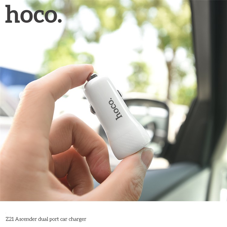 HOCO Z21 Ascender Dual USB Ports 3.4A Car Charger for iPhone iPad Samsung - White-2