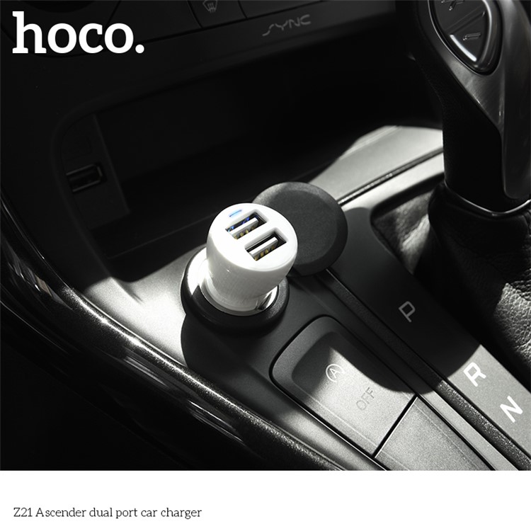 HOCO Z21 Ascender Dual USB Ports 3.4A Car Charger for iPhone iPad Samsung - White-3
