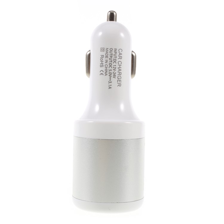 PINZUN CC-009 3.1A Fast Charge Dual USB Car Charger with Cigarette Lighter Socket - Silver-5
