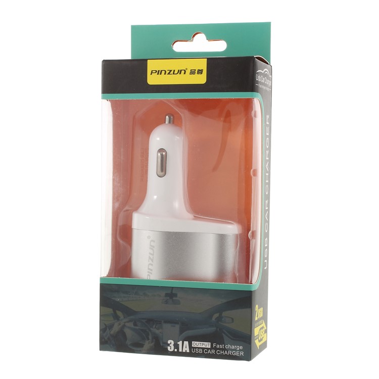 PINZUN CC-009 3.1A Fast Charge Dual USB Car Charger with Cigarette Lighter Socket - Silver-13